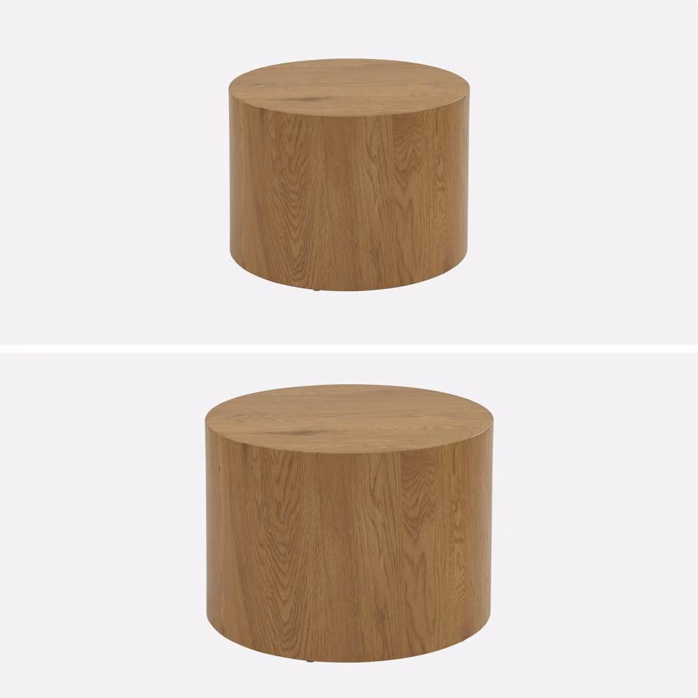 sweeek Set of 2 Round Nesting Coffee Tables in Light Brown Wood Effect – 2