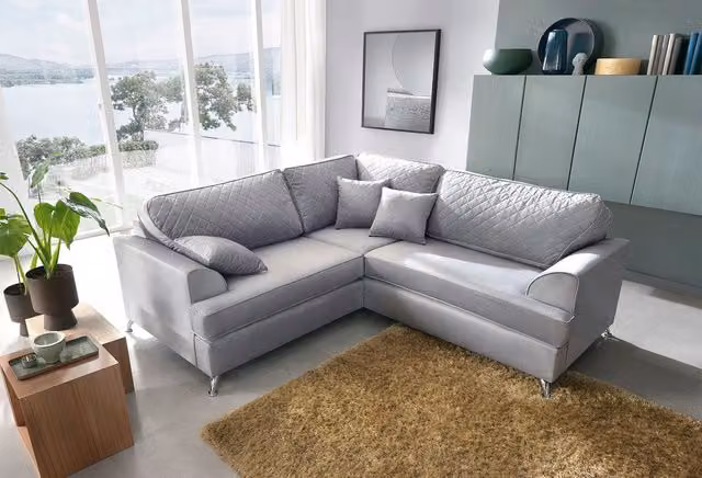 Abakus Direct Ferguson L-Shape Corner Sofa in Light Grey Velvet Fabric, W/D/H: 200 x 200 x 78 cm – 1