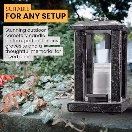 NOVECRAFTO Large Granite Candle Lantern with Flower Decor in Polished Black Stone, Height: 32 cm – 4