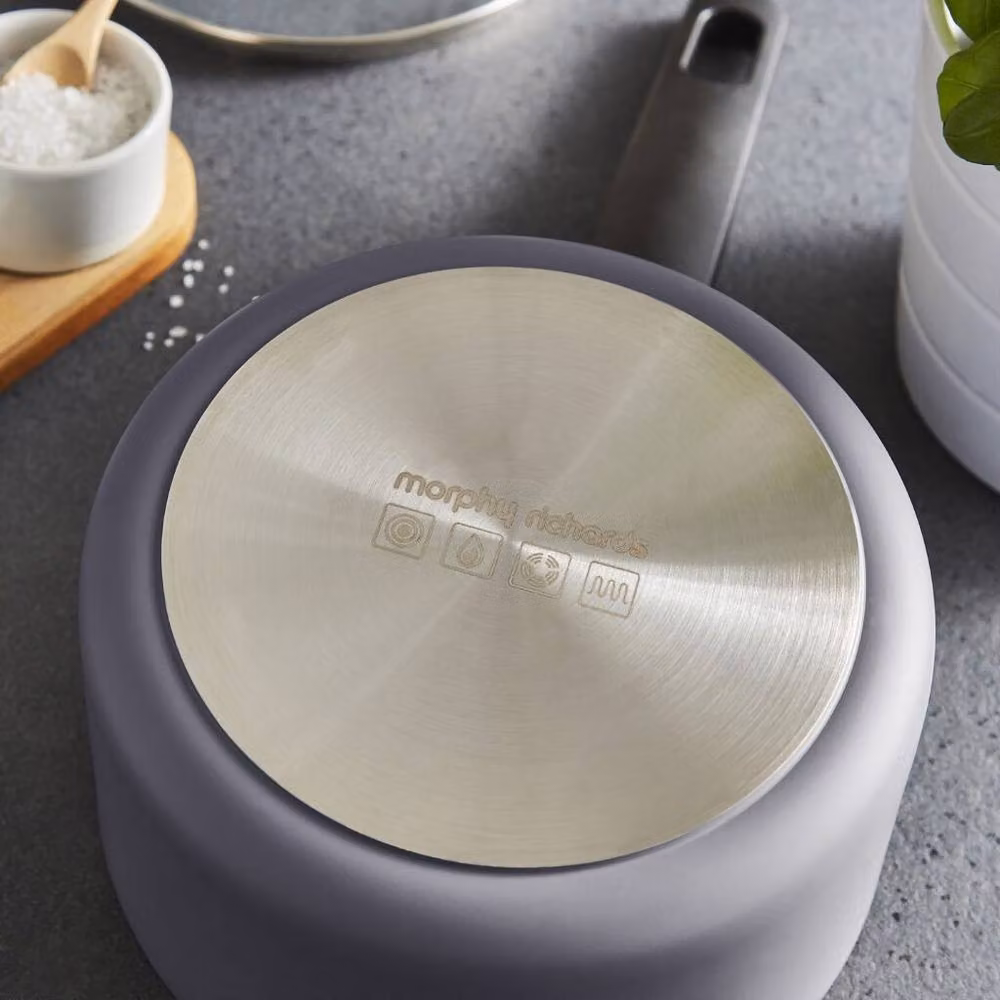 Morphy Richards 3-Piece Ceramic and Aluminium Saucepan Set, Grey – 10