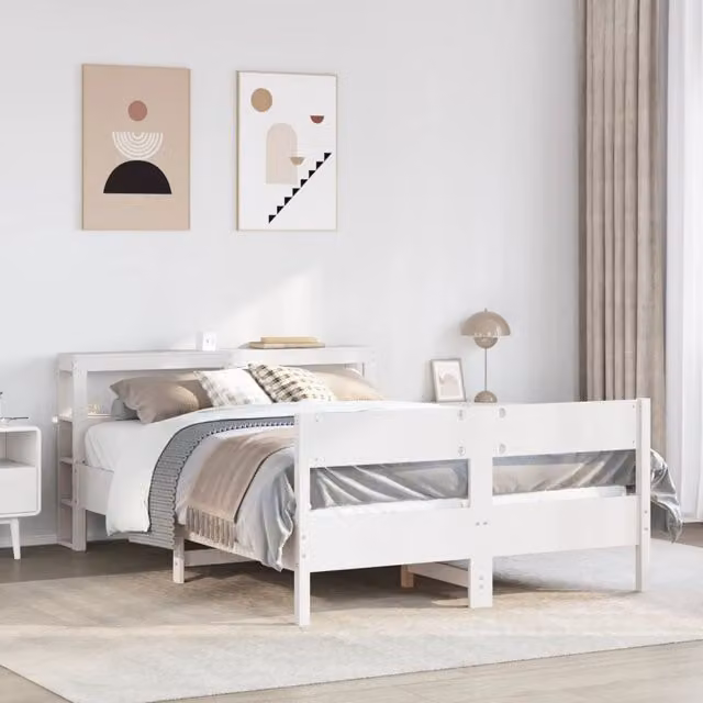 Berkfield Home Small Double Bed Frame in White Solid Pine Wood with Side Compartments, W/D/H: 120 x 200 cm – 1