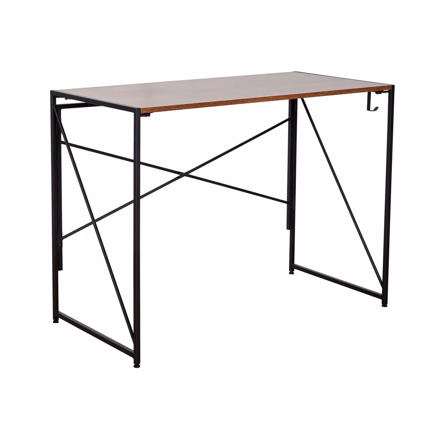 Home Source Folding Compact Computer Desk in Dark Brown with Wood and Metal Construction – 4