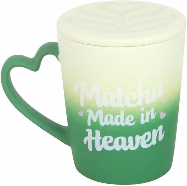 Something Different Matcha Made In Heaven Ceramic Mug with Lid in Green and Yellow