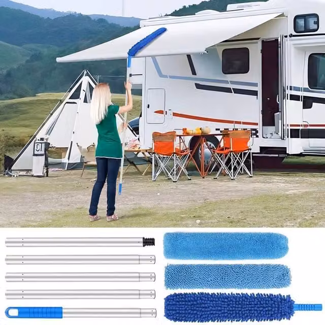 Kelvenix Blue Telescopic Caravan Awning Cleaning Brush and Microfibre Mop, Height: 120 cm