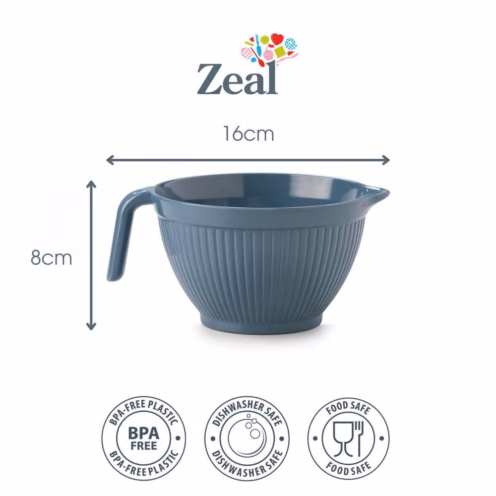 Zeal Mini Melamine Mixing Bowl Jug with Pouring Spout, Blue, 0.57 l – 2