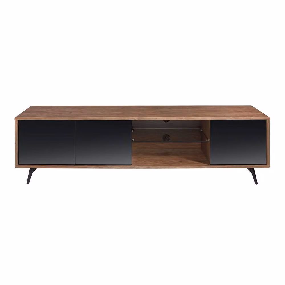 Angel Cerda Walnut TV Unit with Black Mirror Glass and Black Steel in Brown, W: 180 cm, D: 45 cm, H: 50 cm – 2