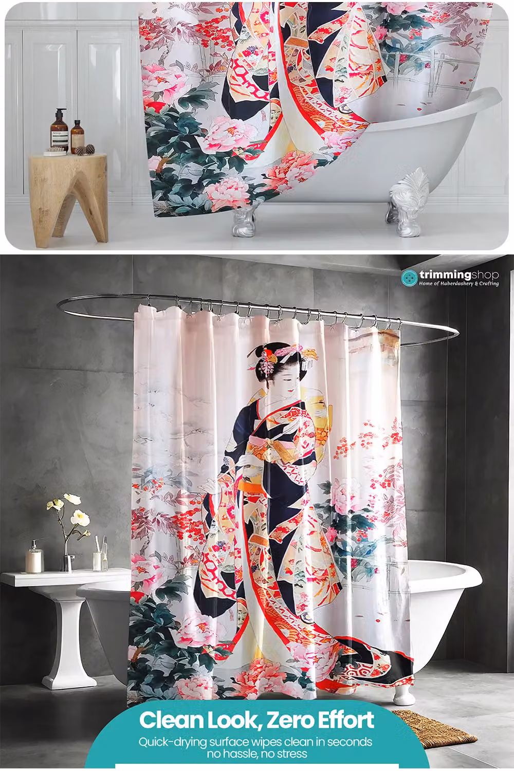 Neel Blue Woman Art Printed Polyester Bathroom Shower Curtain, Blue and Multicolour, W: 180 cm, H: 180 cm – 4