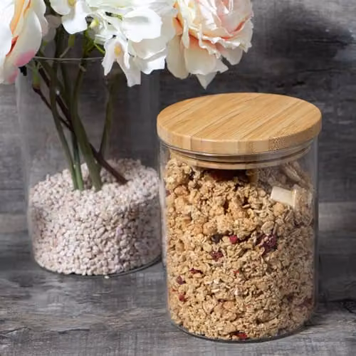Argon Tableware Scandi Airtight Glass Storage Jar with Wooden Lid, 1 l, Transparent – 3