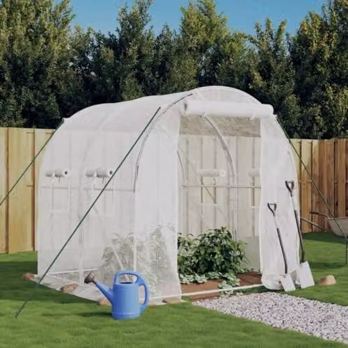 vidaXL Greenhouse with Steel Frame in White, 4 m2, W/D/H: 2 x 2 x 2 m – 2