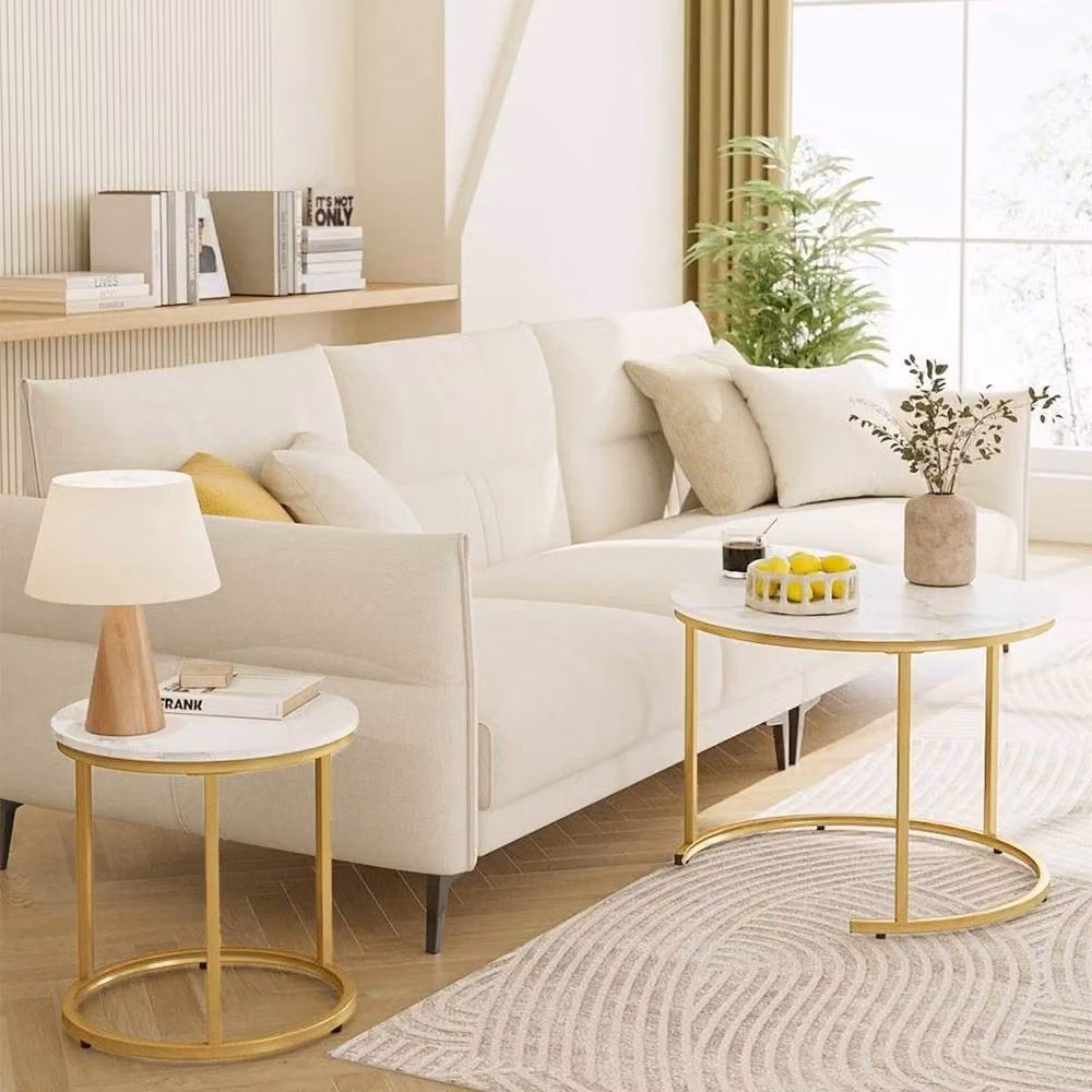FORGEVIO Set of 2 Round Nesting Coffee Tables in Gold – 3