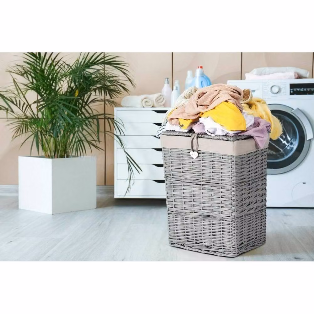 NESTLUNE Grey Large Wicker Laundry Basket with Cotton Lining and Lid – 2
