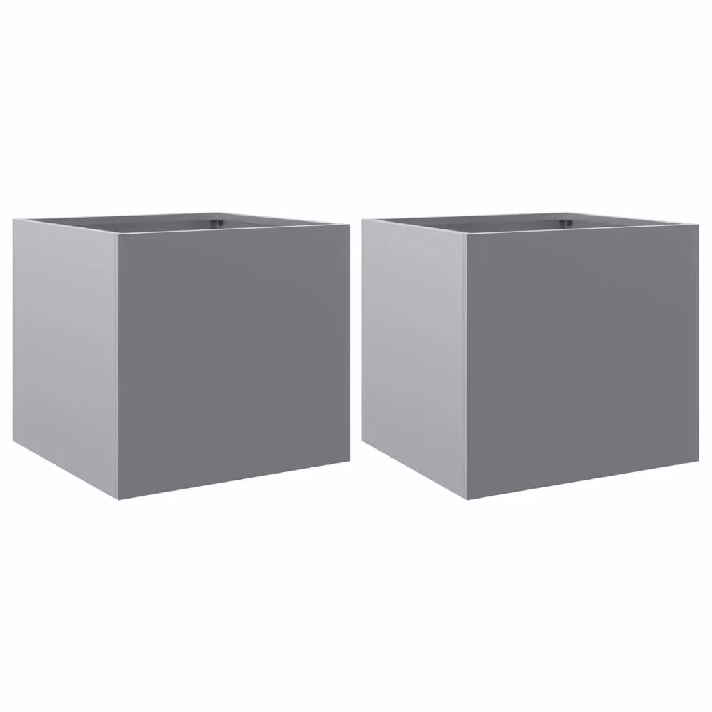 Berkfield Home Galvanised Steel Ornamental Garden Planter Tubs, 2 Pack, Silver/Grey, W: 32 cm, D: 30 cm, H: 29 cm – 2