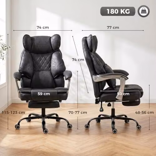 HOMCOM Executive Office Chair with Footrest and Headrest, Black Synthetic Leather – 3