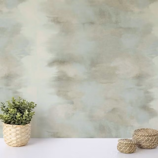 Wallquest Villa Rosa Abstract Washed Concrete Acrylic Coated Wallpaper in Blue and Green