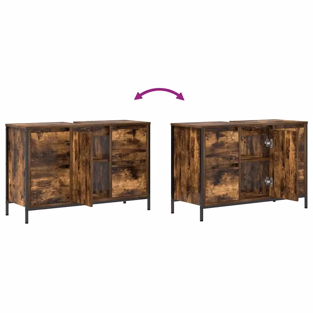 Berkfield Home Basin Cabinet with Drawers in Smoked Oak Brown, W: 90 cm, D: 34.5 cm, H: 60 cm – 5