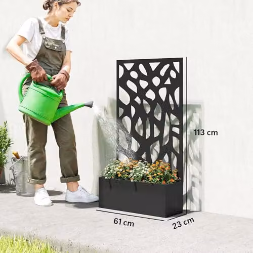 Outsunny Metal Raised Garden Bed with Trellis and Privacy Screen in Black, W/D/H: 61 x 23 x 113 cm – 6