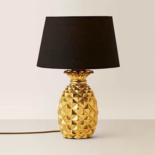ValueLights Pineapple Table Lamp in Gold and Black with Fabric Shade