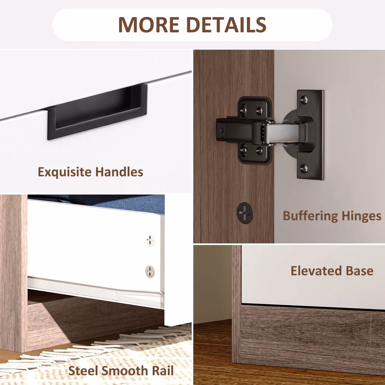HOMCOM Modern 2 Door Wardrobe with 3 Internal Drawers and Hanging Rail, Brown and White, W/D/H: 80 x 50 x 180 cm – 6