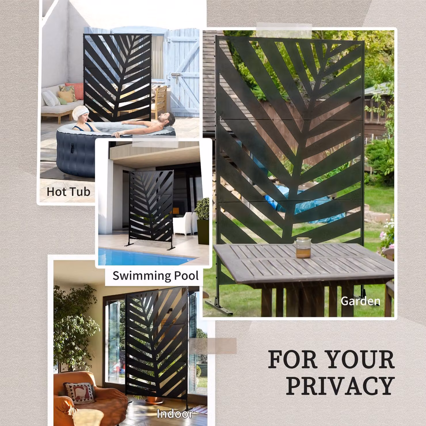 Outsunny Black Metal Outdoor Privacy Screen with Stand and Ground Stakes, H 198 cm x W 122 cm x D 7 cm – 6