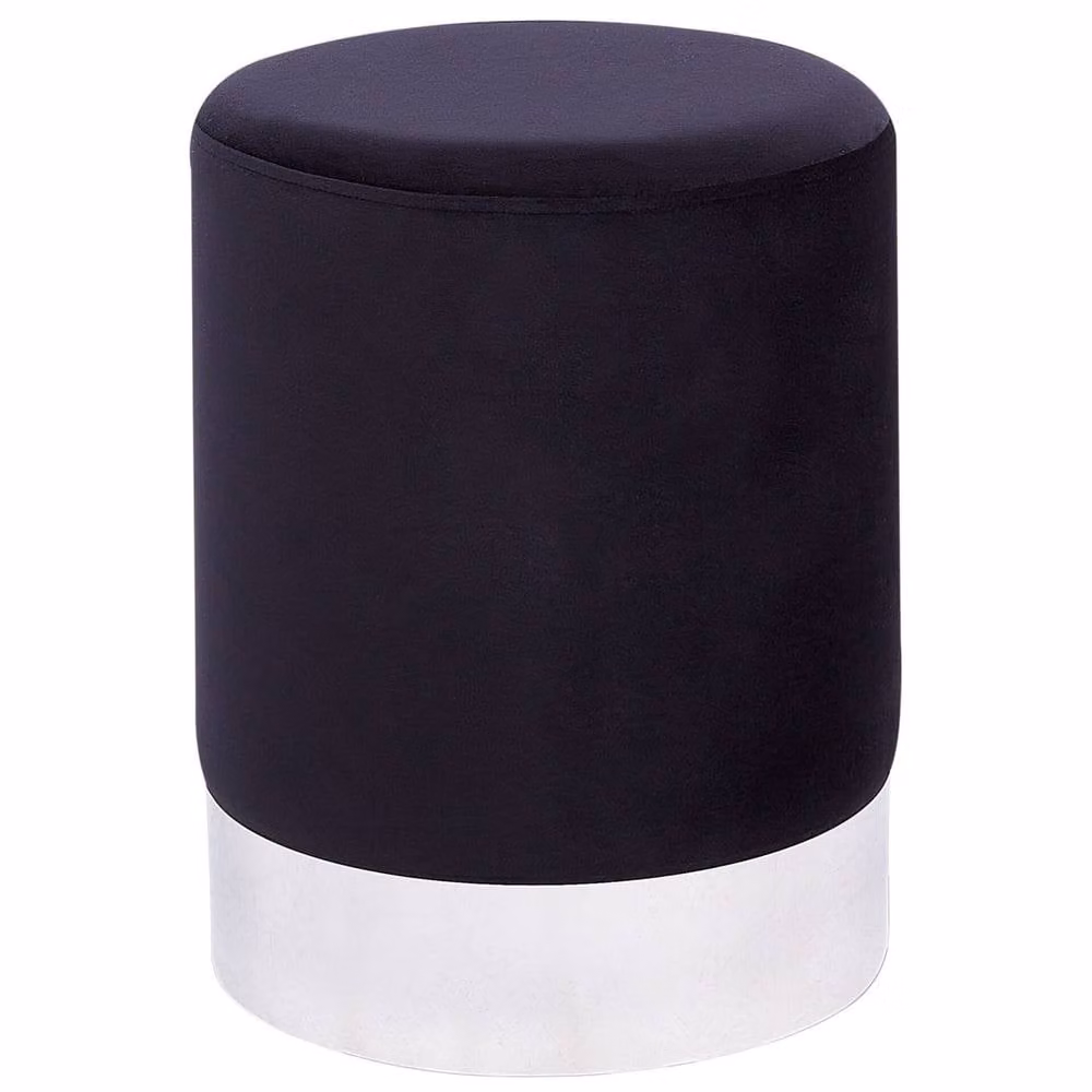 Wyld and Coco Black Velvet Cylindrical Pouffe with Silver Metallic Band – 2