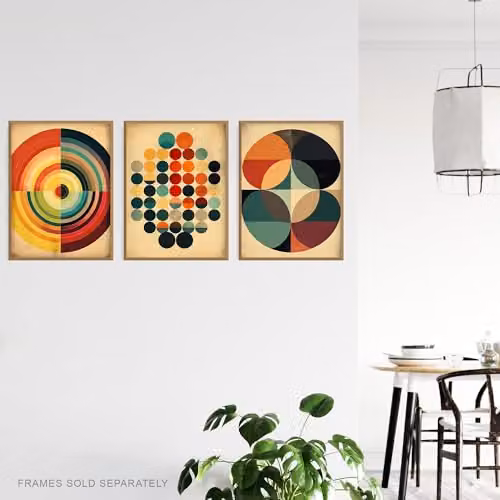 Artery8 Set of 3 Bauhaus Mid Century Modern Abstract Geometric Wall Art Paper Poster Prints, Multicolour, W: 21.0 cm, H: 29.7 cm – 3