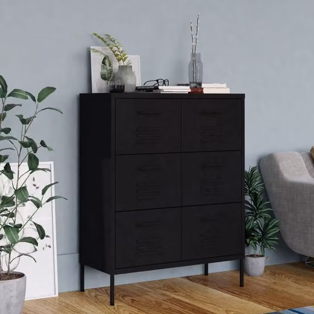Berkfield Home Black Steel Drawer Cabinet W/D/H: 80 x 35 x 101.5 cm