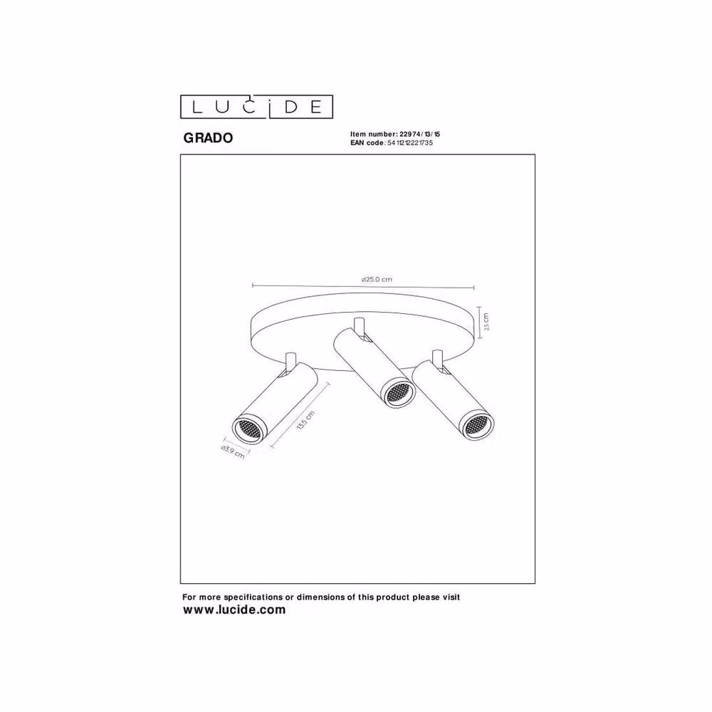 Lucide Netlighting Grado Ceiling Spotlight, Grey, Diameter: 25 cm, 3xGU10 – 4
