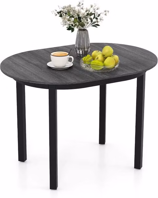 VOGREX Grey Rubberwood Oval Dining Table, W: 110 cm, D: 110 cm, H: 77 cm – 1