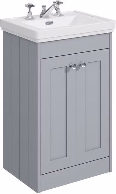 Balterley 500mm Floor Standing 2 Door Bathroom Unit with 3 Tap Hole Basin in Satin Grey – 1