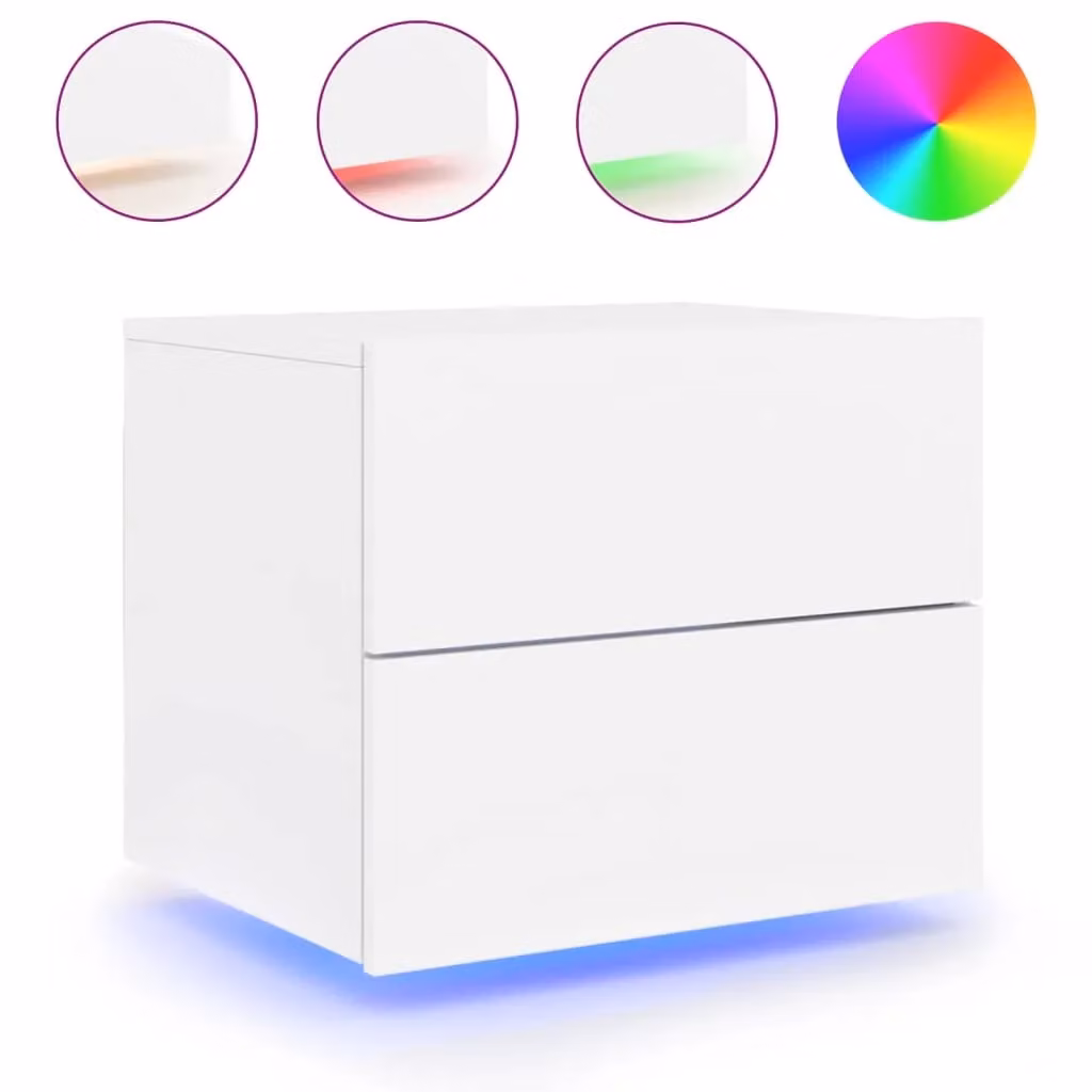 Berkfield Home Wall-mounted Bedside Cabinet with Integrated LED Lights in White – 2