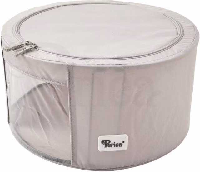 Periea Abby Folding Round Storage Box with Lid, Grey, 9.5l