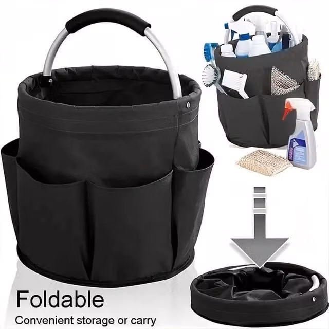 NESTLUNE Cleaning Caddy with Handles, Black Fabric Garden Tools Bag and Cleaning Basket, W: 52 cm, D: 52 cm, H: 52 cm – 1