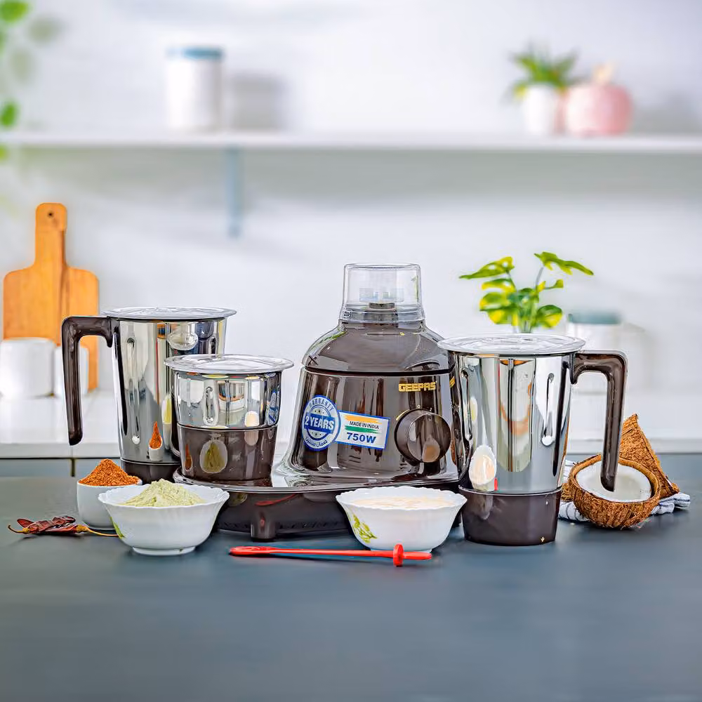Geepas 750W Mixer Grinder with Stainless Steel Jars and 3 Speed Control in Brown – 2