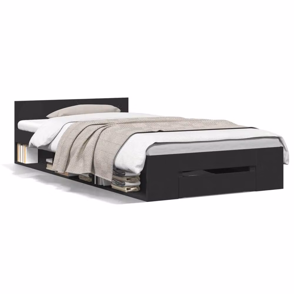 Berkfield Home Modern Single Bed Frame with Drawer, Black, W/D/H: 90 x 190 cm – 3