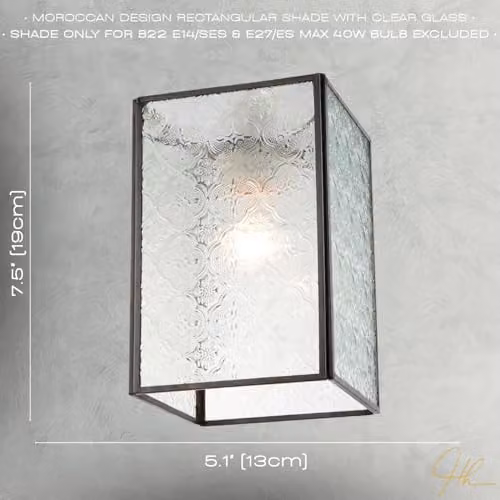 Happy Homewares Vintage Traditional Cast Bronze Metal Rectangular Pendant Light Shade with Transparent Moroccan Glass, W/D/H: 19 x 13 x 13 cm – 3