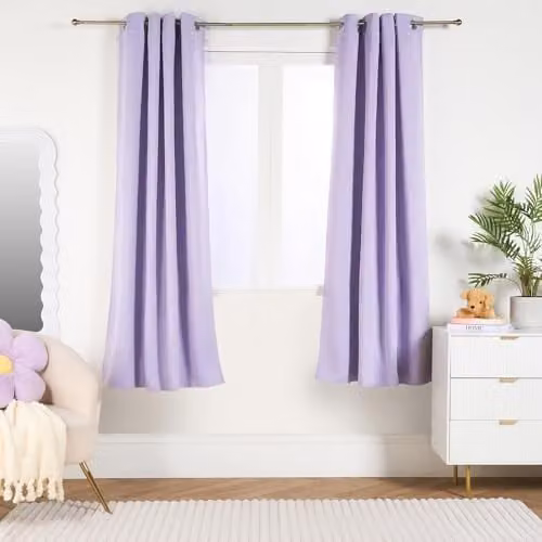 OHS Thermal Insulated Blackout Eyelet Curtains in Purple, 2 Panels, Width: 168 cm, Drop: 183 cm