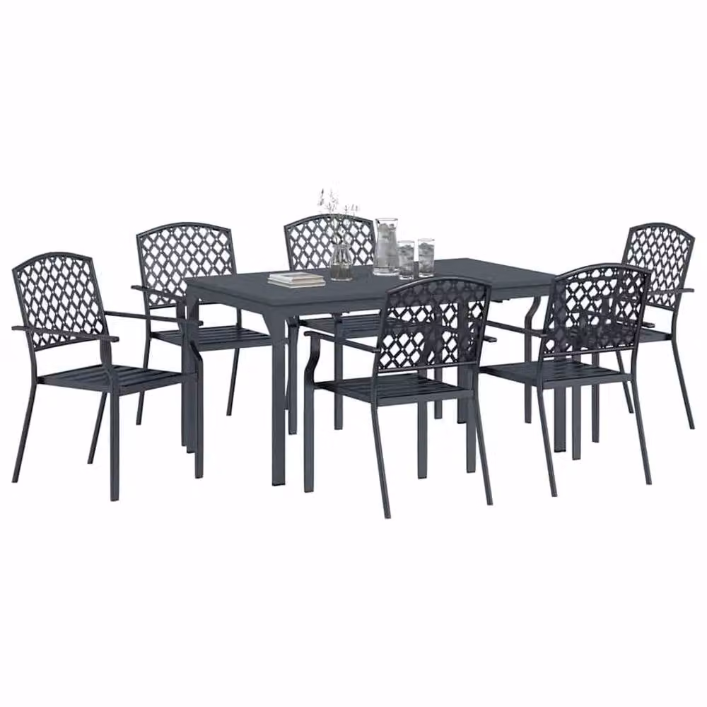 Berkfield Home 7 Piece Anthracite Powder Coated Steel Garden Dining Set – 3
