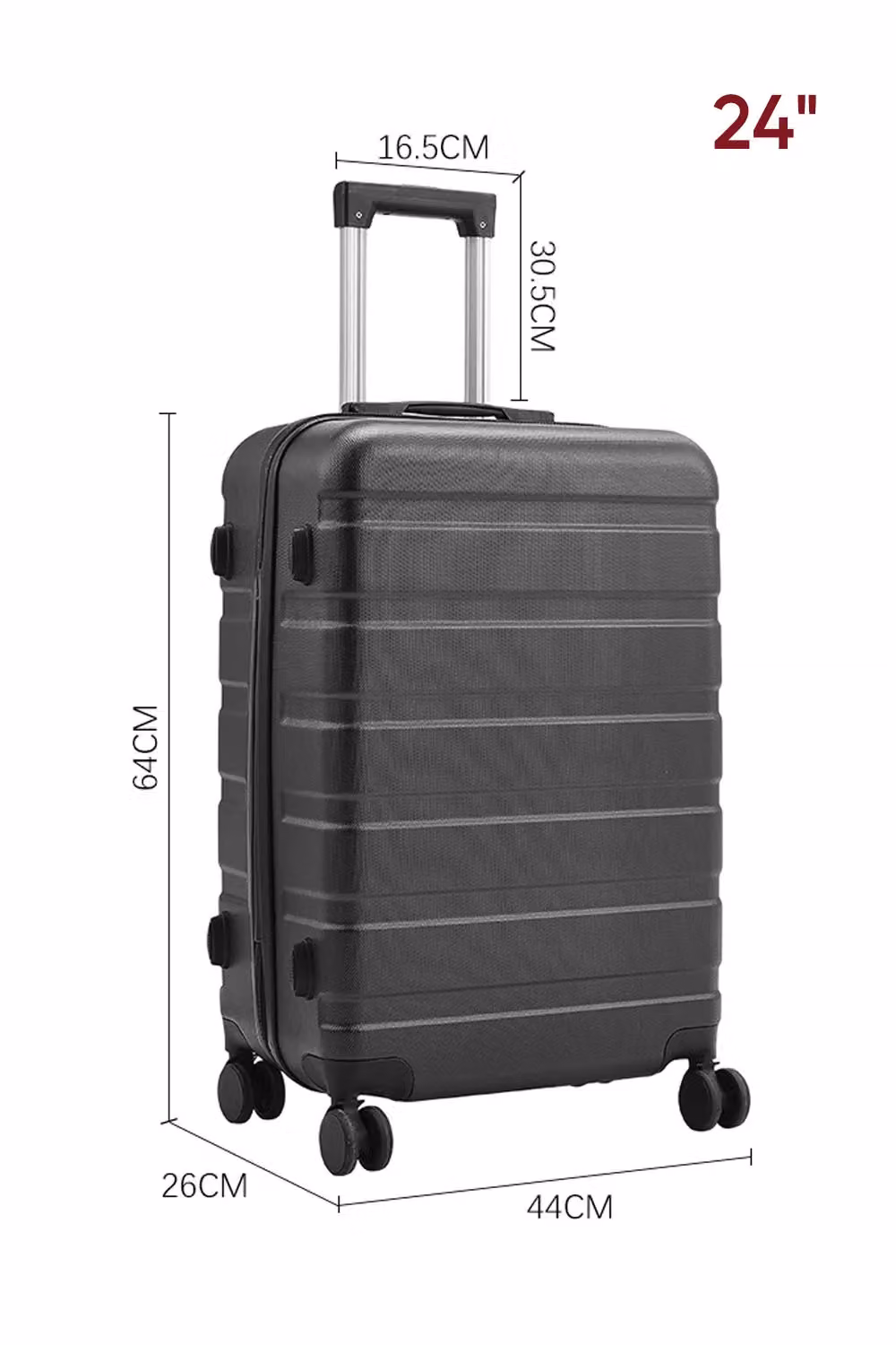 Living and Home Hardshell Rolling Luggage Trolley Travel Case with Combination Lock, 24 inch, Black – 3