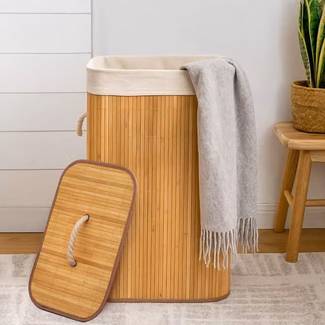 Marco Paul Collapsible Bamboo Laundry Basket, 66L, Brown