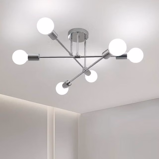 Goeco Industrial Metal Pendant Ceiling Light in Silver with E27 Fitting – 1