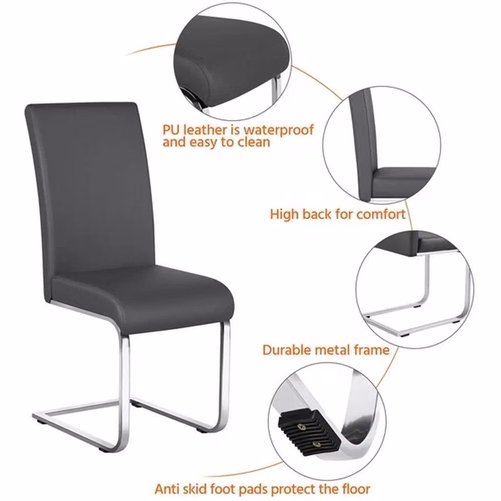 EONLION Set of 2 Dark Grey Synthetic Leather Padded Dining Chairs – 2