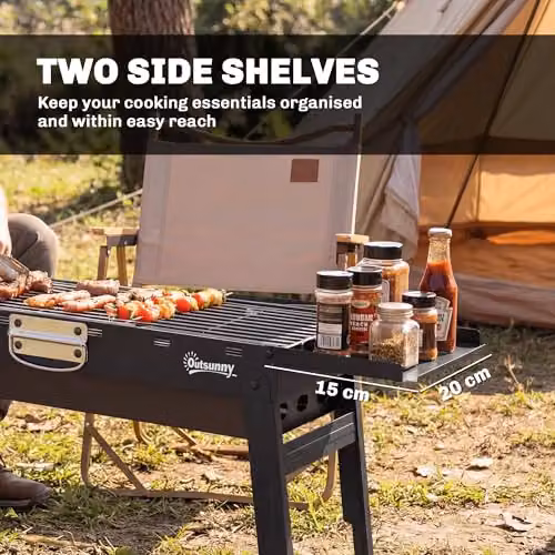 Outsunny Portable Foldable Charcoal BBQ Grill, Black Stainless Steel Tabletop Model – 4