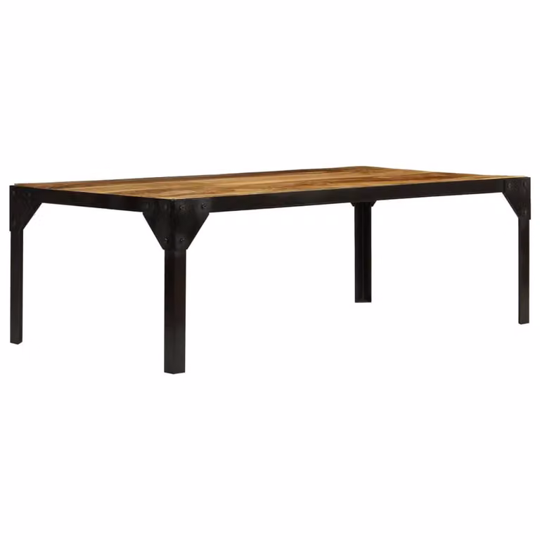 Berkfield Home Beautiful Rectangular Coffee Table in Brown and Black, Solid Rough Mango Wood and Steel