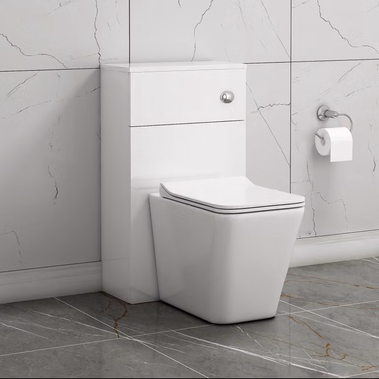 Royal Bathrooms Gloss White 500mm Wall Mounted WC Toilet Unit with Elena Rimless Ceramic BTW Pan, Soft Close Seat and Cistern