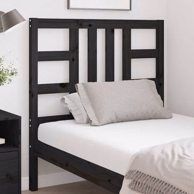 Berkfield Home Beautiful Bed Headboard in Black Solid Pine Wood, W/D/H: 96 x 4 x 100 cm