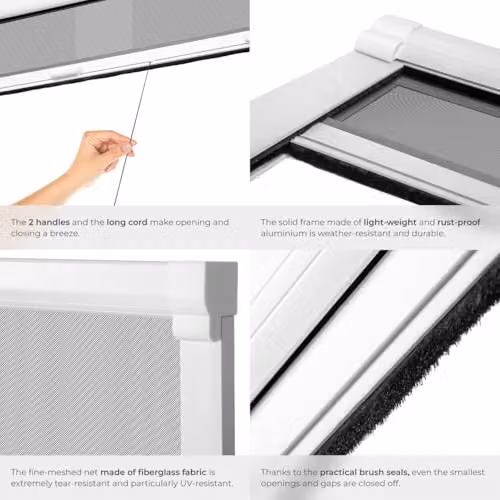 tectake Roller Fly Screen for Windows with Aluminium Frame and Black Fibreglass Mesh, White, W: 130 cm, H: 160 cm – 3