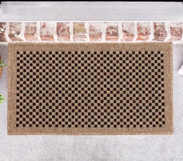 Desire Rugs Modern Checkerboard Machine Woven Rectangular Outdoor-Indoor Rug, Black, W: 50 cm, D: 80 cm