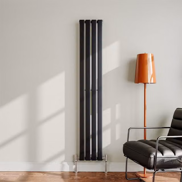 Livingandhome Vertical Steel Tall Wall Mounted Radiator in Grey, W/D/H: 30.4 x 4.7 x 180 cm