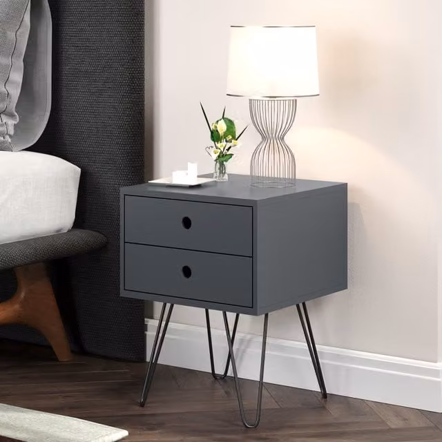 Core Products Telford 2 Drawer Bedside Cabinet in Blue, Grey and Black, W/D/H: 40 x 40 x 54 cm