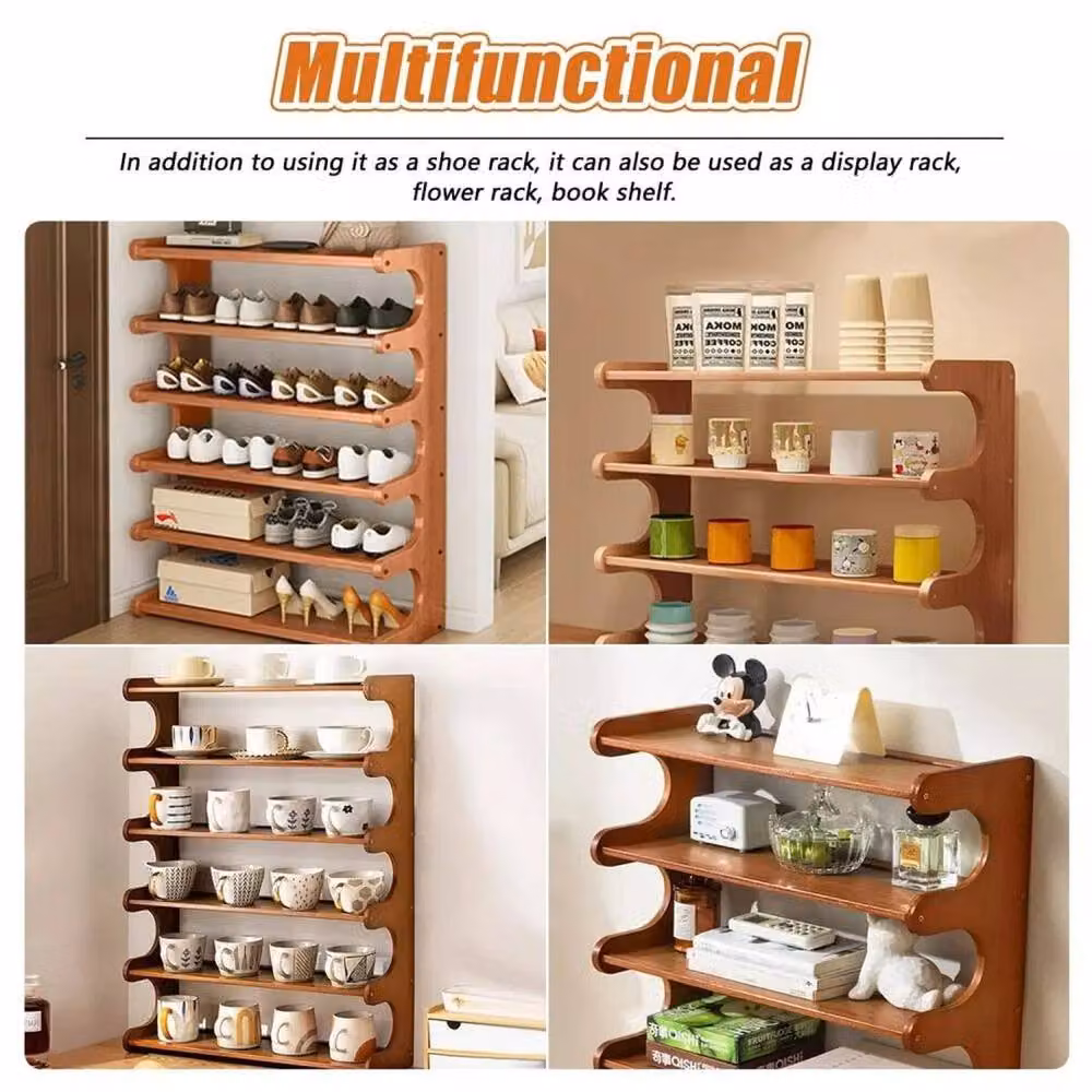 FLAVORA 6 Tier Bamboo Freestanding Shoe Rack in Natural Brown, H 83 cm x W 50 cm x D 20 cm – 5
